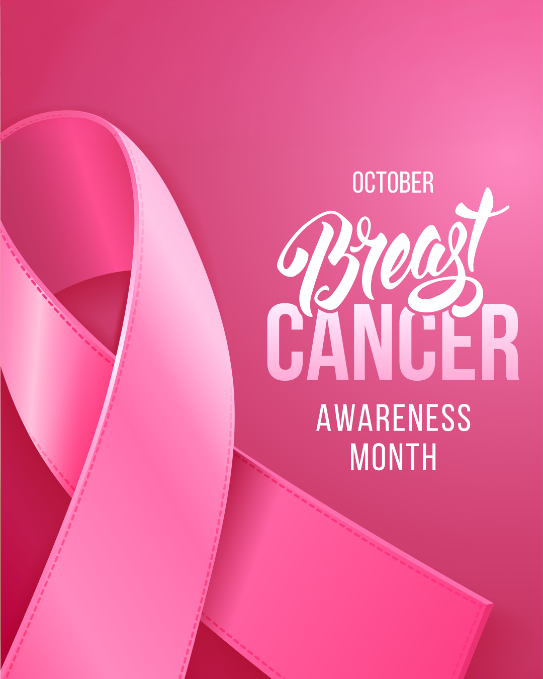 Pink awareness ribbon. October - Breast Cancer Awareness Month,